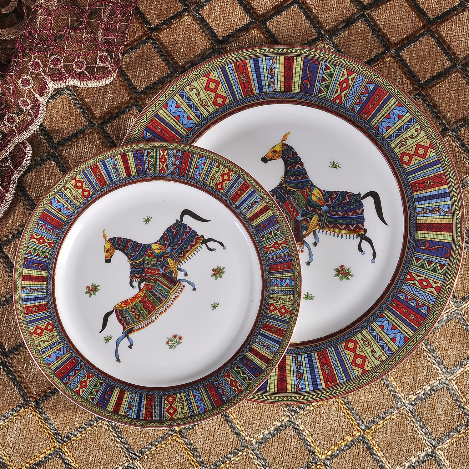 Luxury Dinner Dishes & Plates Bone China War Horse Pattern Design in 10 Inch Dining Plate and 8 Inch Cake Dish 2 Pcs Dinnerware Sets for Sale, Multi
Luxury Dinner Dishes & Plates Bone China War Horse Pattern Design in 10 Inch Dining Plate and 8 Inch Cake Dish 2 Pcs Dinnerware Sets for Sale, Multi