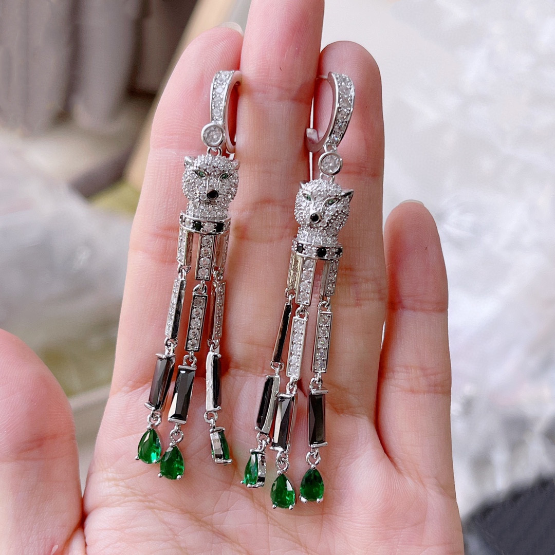 Brand Classic Green Zircon Jewelry Tassels Leopard Water Drop Earrings Women Panthere Earring Full Diamond Panther Earrings