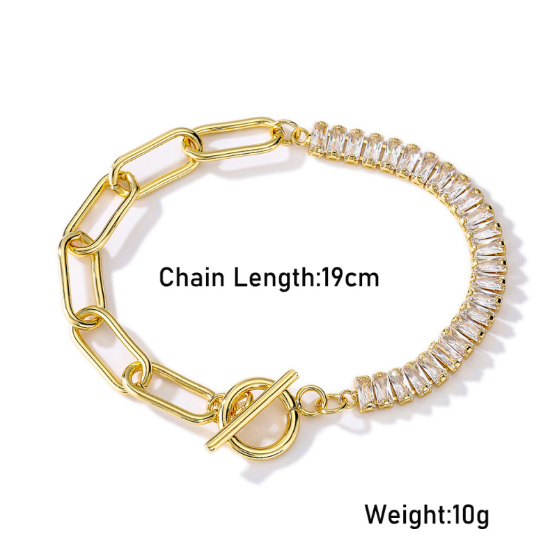 New Arrival White Zircon Chain Bracelet Fashion Gold Plated Copper Jewelry for Women Gift