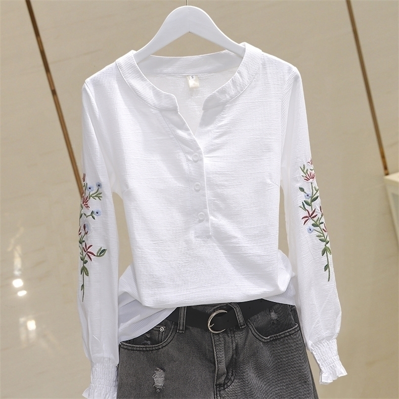 Cotton Slim Women T-shirts Summer V-neck Emboridery Long-sleeved Female All Match Casual Tops Tees 220402, White
Cotton Slim Women T-shirts Summer V-neck Emboridery Long-sleeved Female All Match Casual Tops Tees 220402, White
