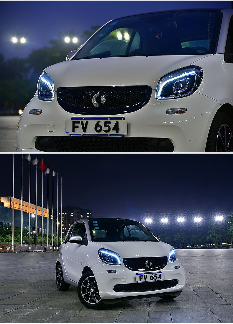 All LED head lamp For Smart LED headlights assembly 15-18 W453 high beam turn signal bifocal lens lights