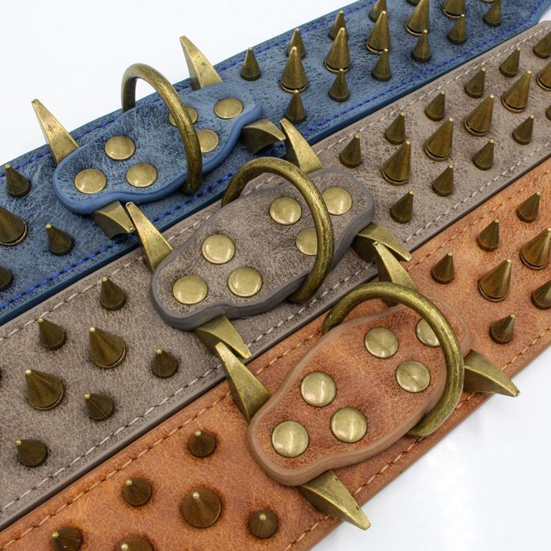 Dog Collars & Leashes Heavy And Duty Collar Comforable Widen For Extra Large Dogs Prevent Bite Sharp Spiked Leather Shepherd CollarDog