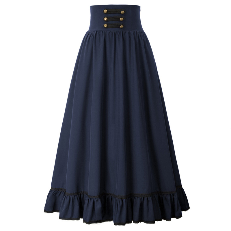 Women Skirt Summer Clothes Gothic Maxi High Waist Ruffled Hem A-Line Elastic Vintage Pleated Casual Party Lady 220317