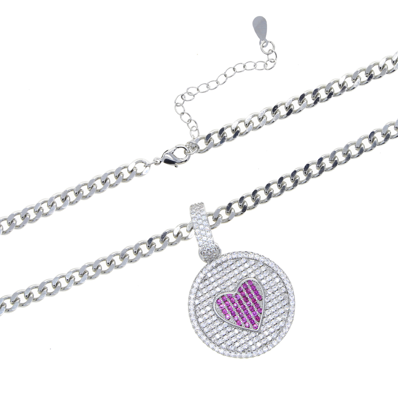 Men Women Hip Hop Moon Pendant 4.5mm Cuban Link Chain Iced Out Bling 5A CZ Paved Necklaces Fashion Lovely Heart Charm Jewelry