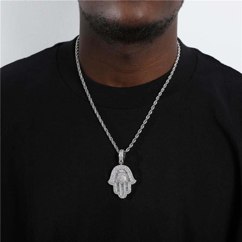 Chains Hamsa Hand Pendant Necklace Women Men Iced Out CZ Gold Color Of Fatima Choker Islamic JewelryChains Godl22
