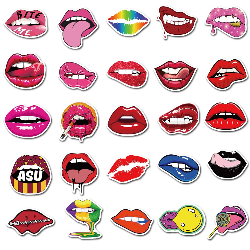 50Pcs/Lot Sexy Red Lips Stickers Graffiti Stickers for DIY Luggage Laptop Skateboard Motorcycle Bicycle Sticker