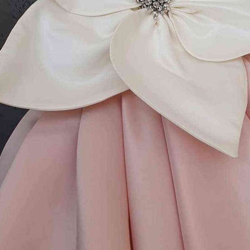 Baby Girl Princess Satin Dress Sleeveless Big Flower Child Vintage Party Pageant Birthday Wedding Ball Gown Baby Clothes 1-12Y Y220510
