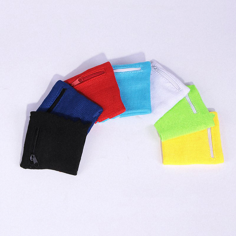 10Pcs Sport Wristband Sweatband Football Yoga Gym Basketball Running Sweat-absorbent Zippered Pocket Sports Wrist Wallet Pouch