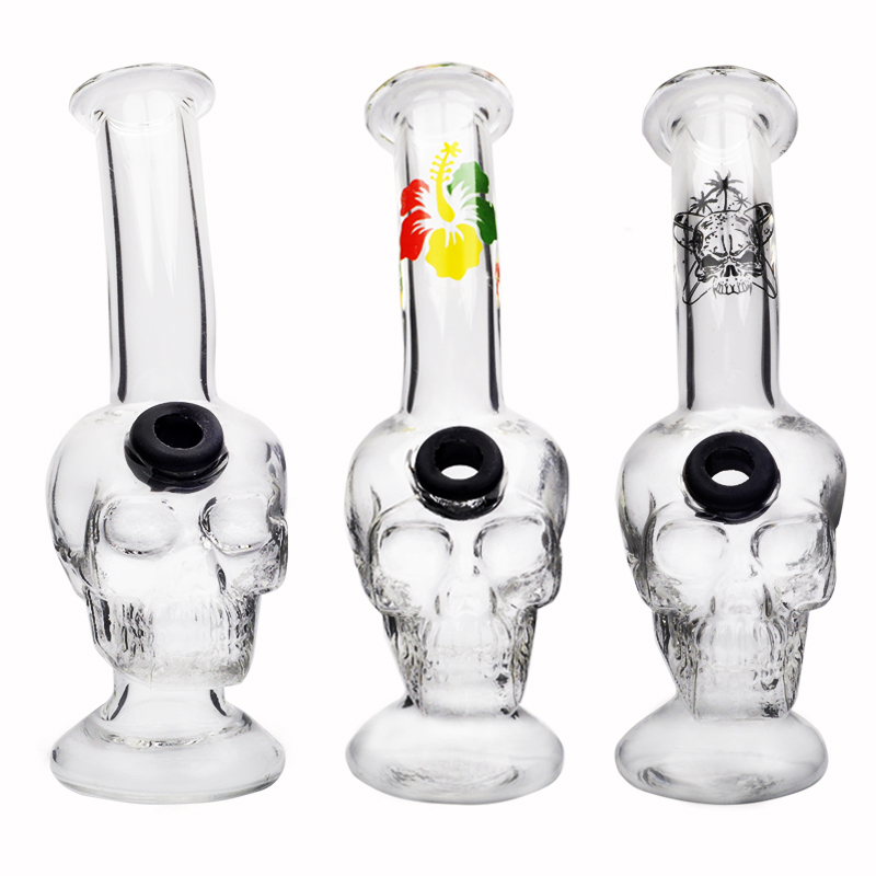 Mini Cute Skull Glass Smoking accessory Oil Burner Water Pipe with Glass Bowl Kit