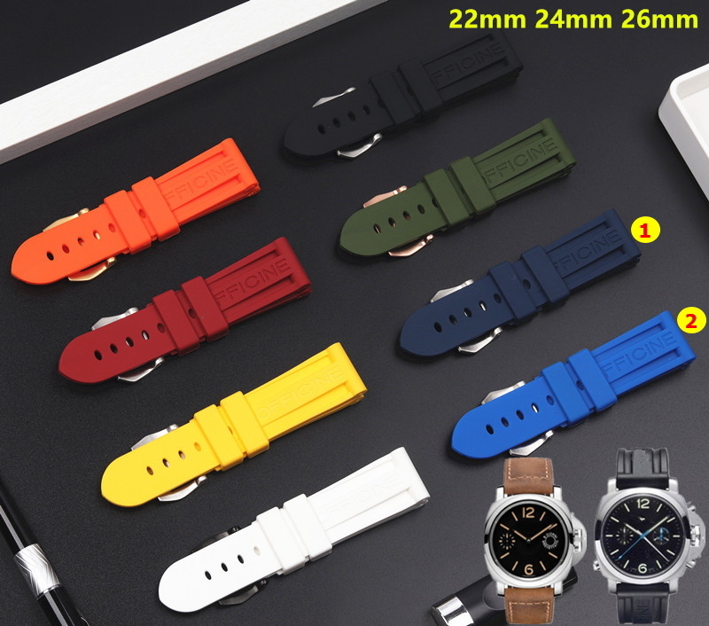 22mm 24mm 26mm Black Blue Red Orange white army green watch band Silicone Rubber Watchband fit For Panerai Strap needle buckle 220526