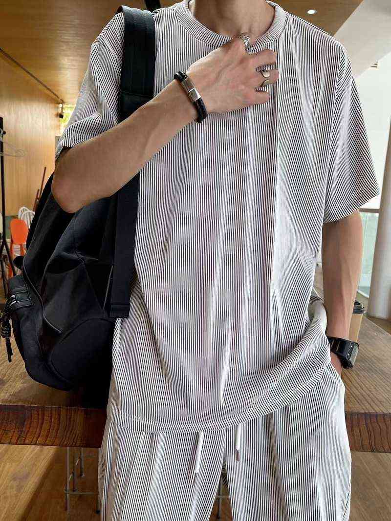 Ice Silk Casual Suit Male Ins Tide Brand Straight Pleated Sports Pants Summer Thin Section Handsome Drape Suit Mens Clothing L220607