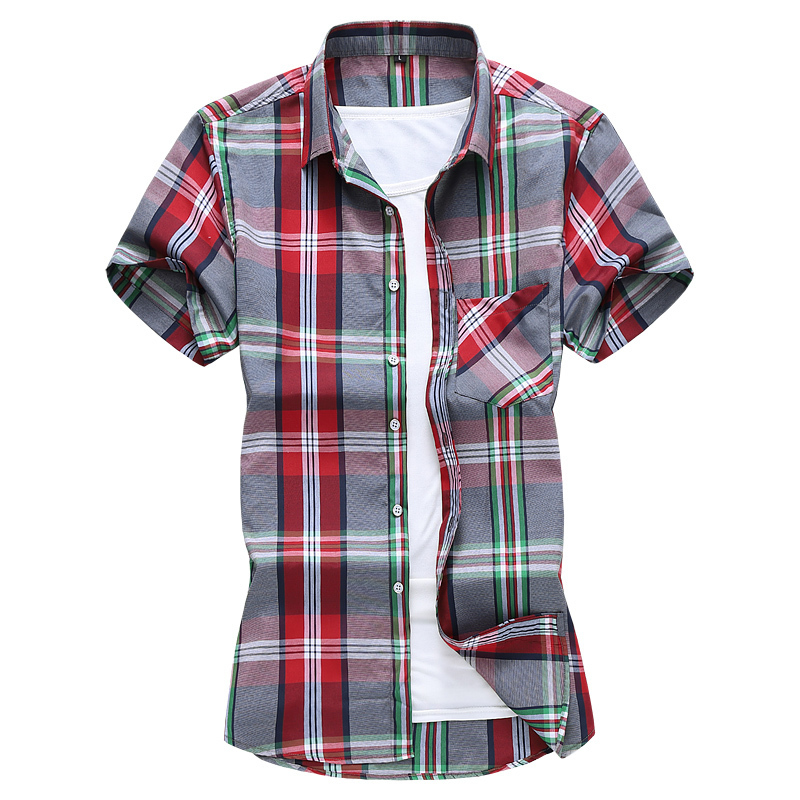 Fashion Plaid Shirt Men Summer Casual Short Sleeve Shirts Mens Plus Size Beach Hawaiian Tops Blouse Male 5XL 6XL 7XL 220322