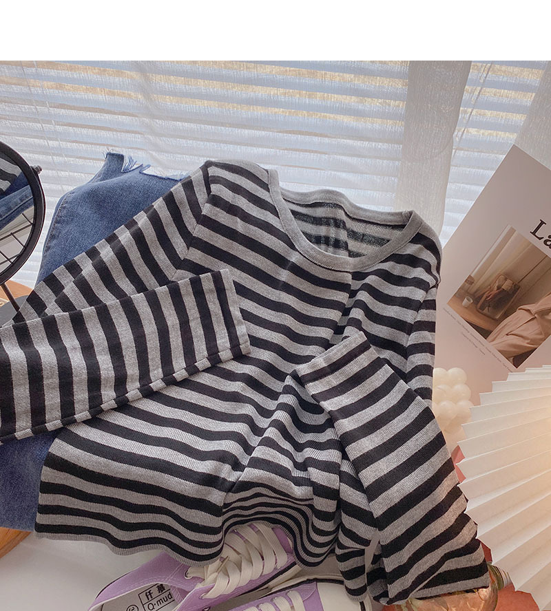 Autumn style Korean striped hit color long sleeved short section casual bottoming t shirt 220728
