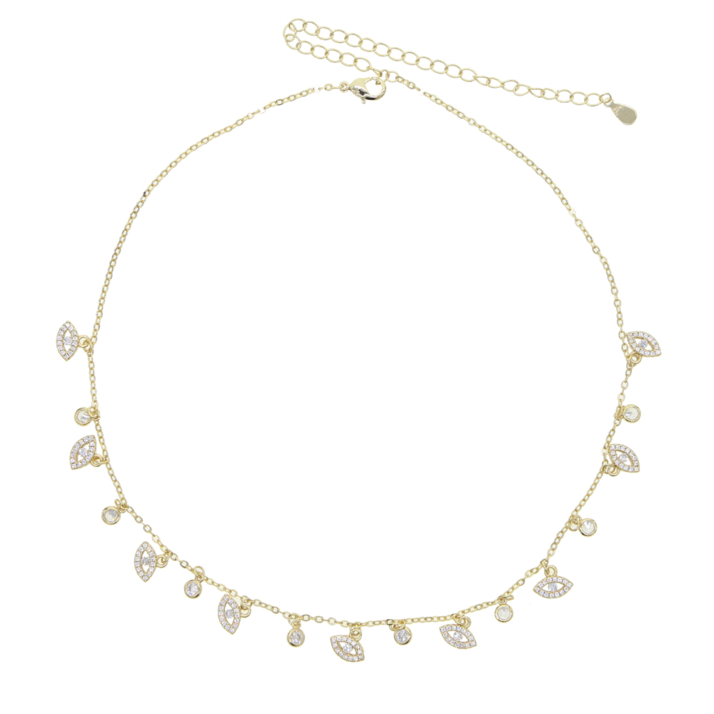 Gold Silver round cz small cute evil eye tassel charm choker necklace 35+10cm multi charms chokers necklaces jewelry