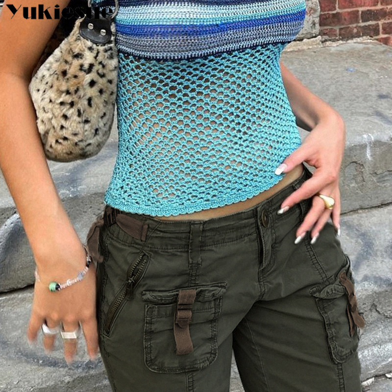 Retro gray overalls wide leg cargo women pant's trousers sexy low waist loose casual vintage streetwear 220325