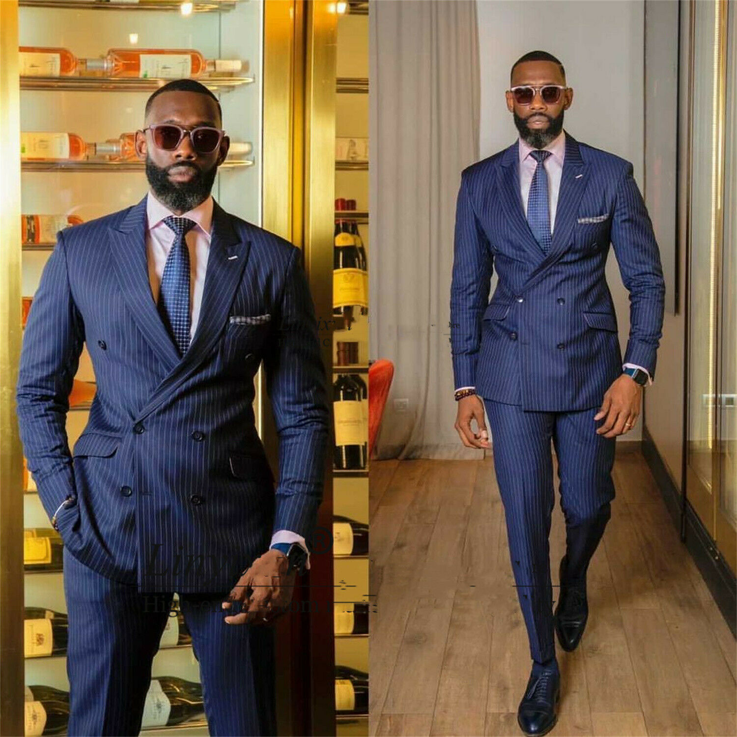 Slim African Navy Blue Groom Wedding Tuxedos 2022 Two Pieces Satin Boyfriend Men's Suits For Wedding Costume Peaky Blinders Fitted Tuxedo Man Cla