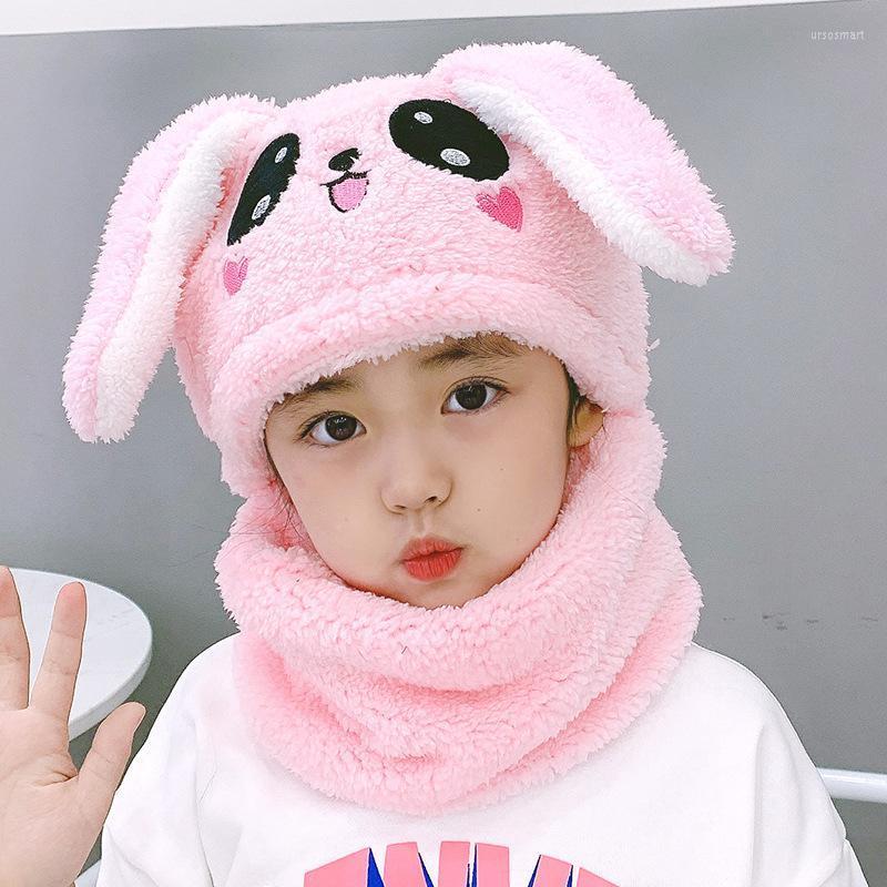 Hair Accessories Ears Hat Bib For Baby Girls Boys Autumn Winter Children Scarf Plush Hats Born Pography Outfit Multifunction, Red