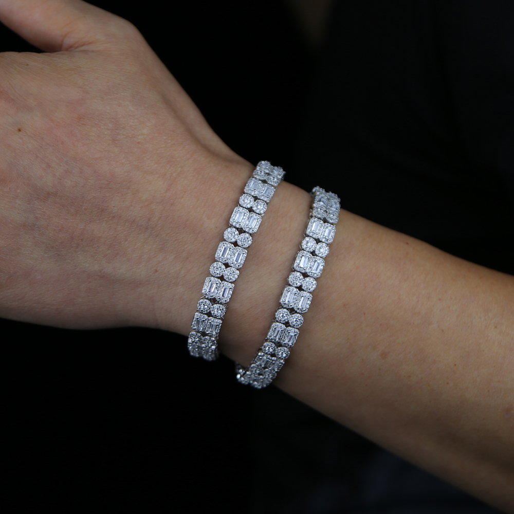 Lab Dia Bracelet: Iced Out Bg Tennis Chain in Sier for Men & Women