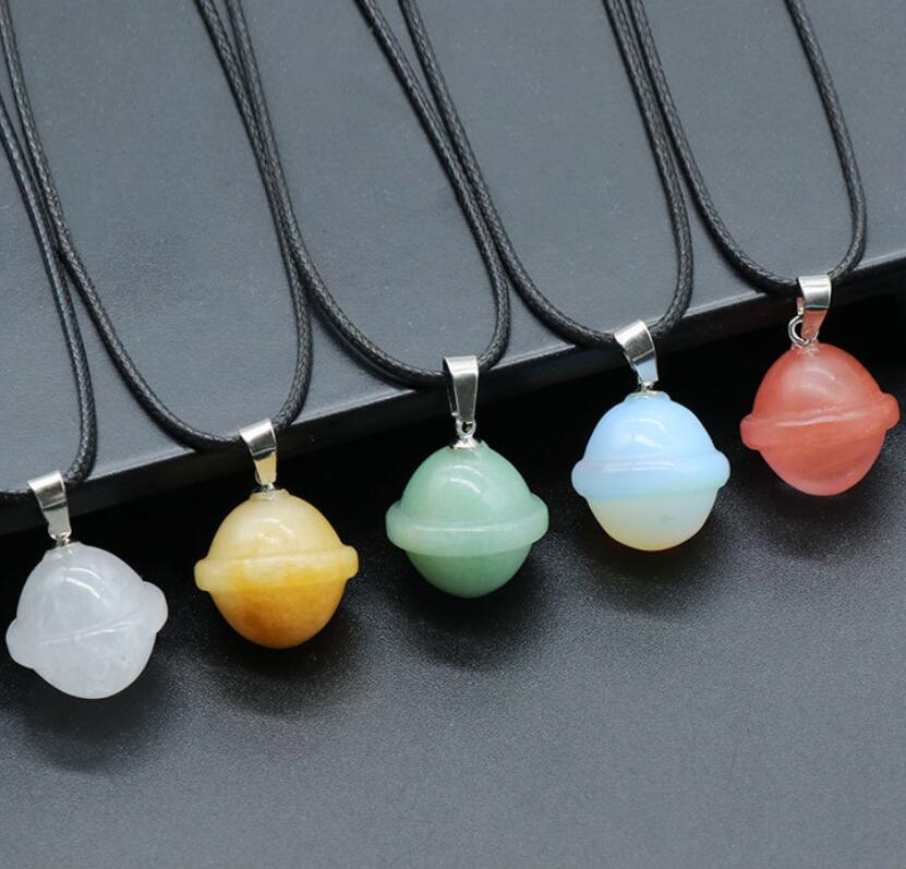 Natural Crystal Mini Planet Galactic Planet Charms Necklaces Rose Quartz Aventurine Labradorite Stone Pendant Universe Necklace