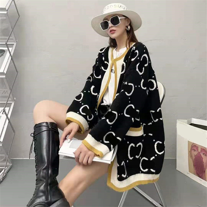 New style Autumn Winter Sweater Women Knitted Loose Coat Double Letter Printed Cardigan Sweaters Ladies Outer Wear Thick Streetwear, Black 
New style Autumn Winter Sweater Women Knitted Loose Coat Double Letter Printed Cardigan Sweaters Ladies Outer Wear Thick Streetwear, Black