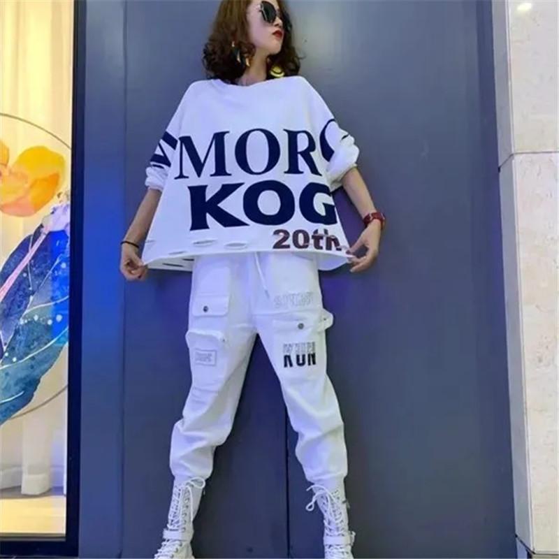 Women's Two Piece Pants Fashion Suit Woman Spring Autumn Letter Hole Pullover T-shirt Elastic Waist Sequin Pocket Harem Two-piece Set Female, White suit
Women's Two Piece Pants Fashion Suit Woman Spring Autumn Letter Hole Pullover T-shirt Elastic Waist Sequin Pocket Harem Two-piece Set Female, White suit