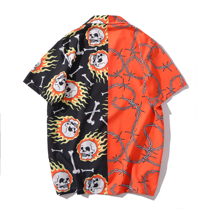 Vintage Shirt Summer Men Hawaiian Short Sleeve Mens Casual Lightning Skeleton Print Beach s Man Oversized Hemd 220322