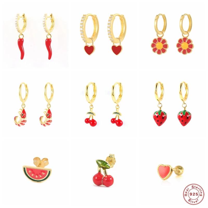Hoop & Huggie Aide 925 Sterling Silver Red Enamel Series Earrings Heart Cherry Strawberry Fruit Pendant Circle Fine Jewelry GiftHoop
Hoop & Huggie Aide 925 Sterling Silver Red Enamel Series Earrings Heart Cherry Strawberry Fruit Pendant Circle Fine Jewelry GiftHoop