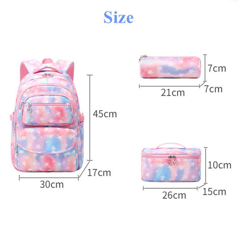 Cartoon Star Printing Girls School Backpacks Children Schoolbag for Girl Princess Backpack with Lunch Case Kids Satchels AA220316