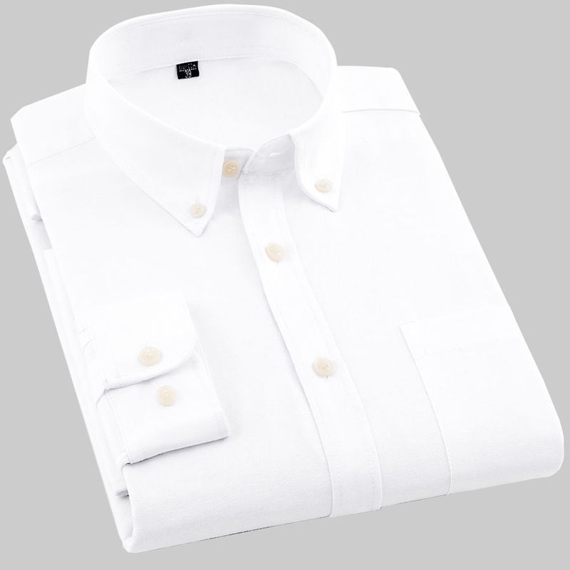Oxford Mens Long-sleeved Shirts Casual White Red Blue Gray Green Navy Business Men Long Sleeve Slim Button Up 220322