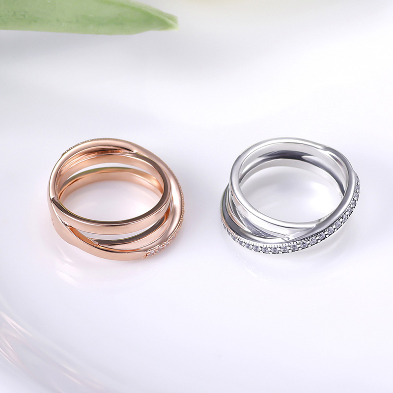 Women Men Gold Wedding RING Authentic Sterling Sier designer ring Dia Crossover Pave Triple Band Rings with Luxurious Retail Box Set