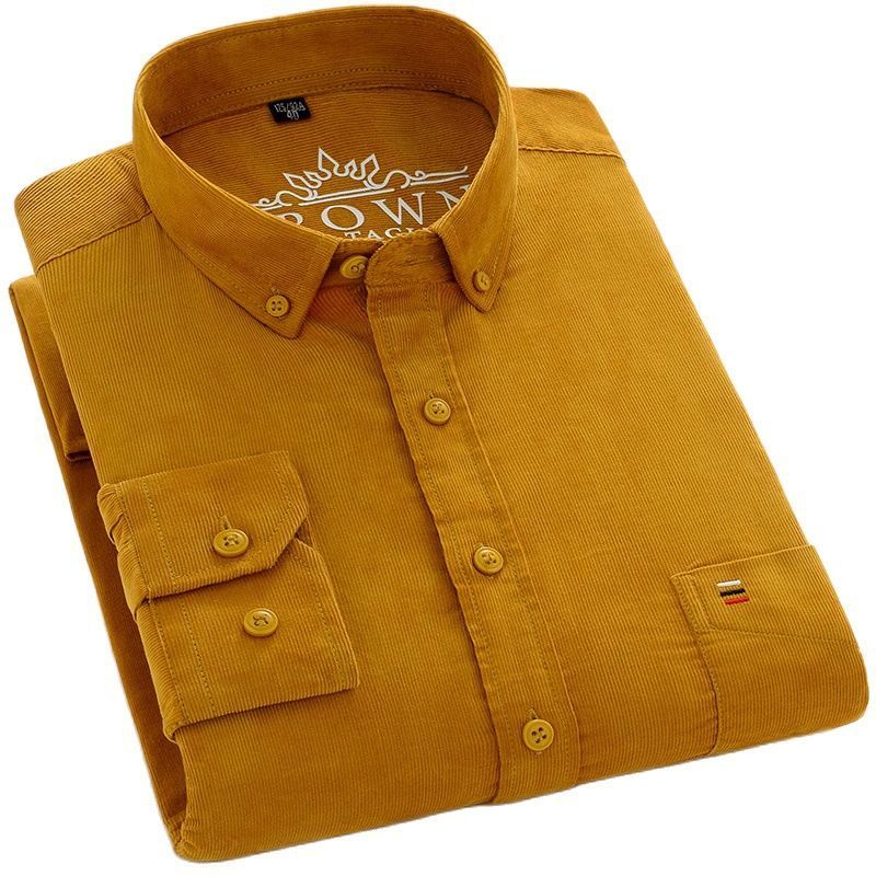 100% Cotton Corduroy Shirt for Men Casual S-7XL Business Mens Dress Shirts Long Sleeve Leisure Oversized wiht Front Pocket 220322