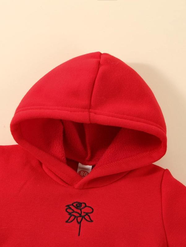 Baby Floral Embroidery Kangaroo Pocket Thermal Hoodie SHE