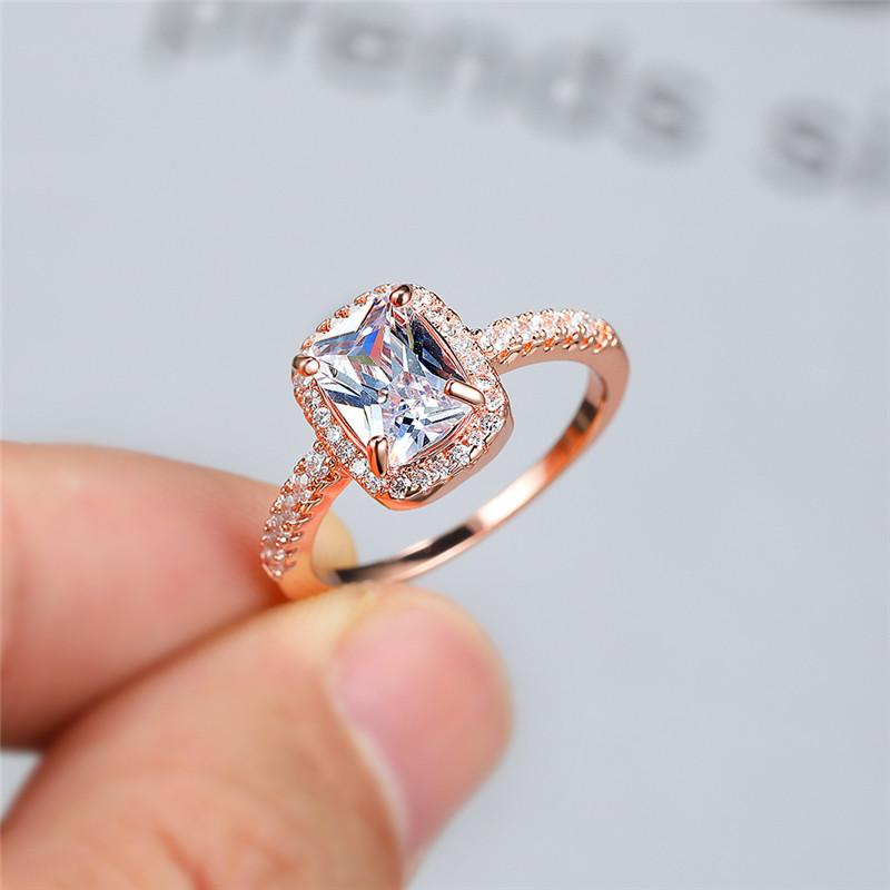 Wedding Rings Vintage Female Crystal Black Stone Ring Silver Color Thin For Women Trendy Square Zircon Engagement