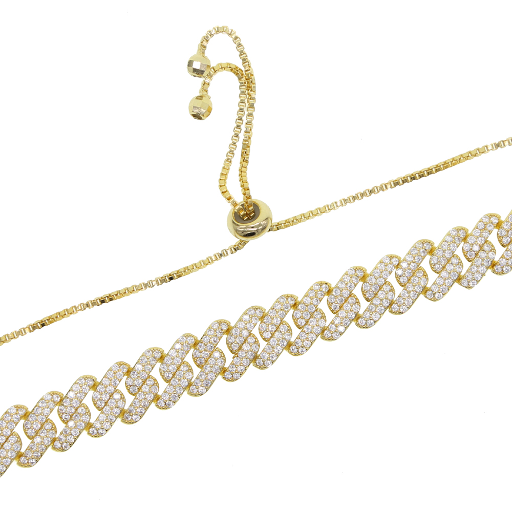 Silver Color CZ Cuban Chain Choker Necklace Hip Hop 2 Row 5A CZ Iced Out Adjust Size Necklaces For Women Jewelry New Arrived