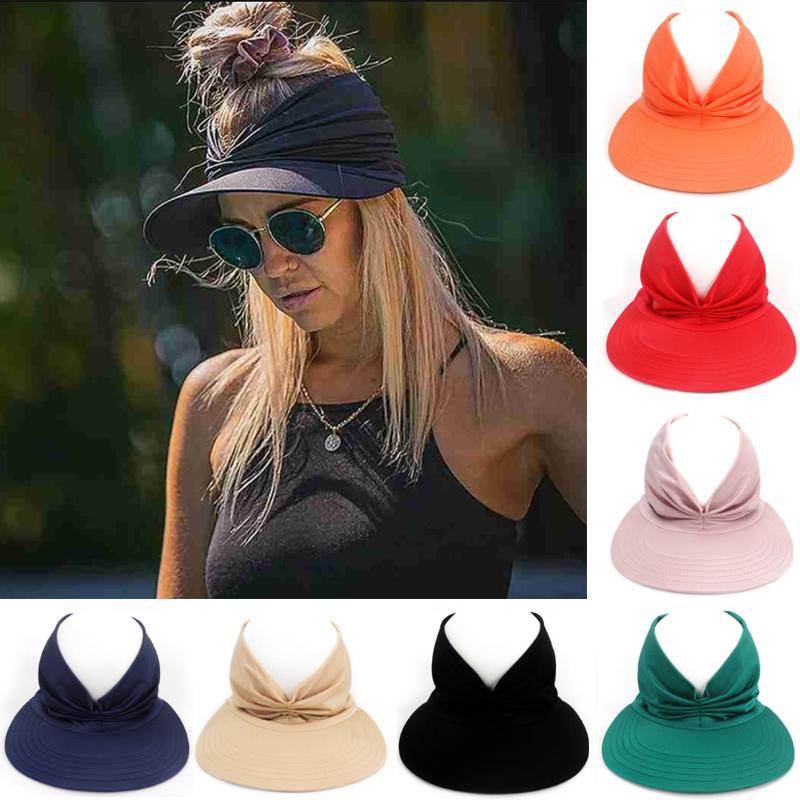 Visors Hat Women Sun Visor Anti-ultraviolet Elastic Hollow Top Outdoor Quick-drying Summer HatVisors, Orange