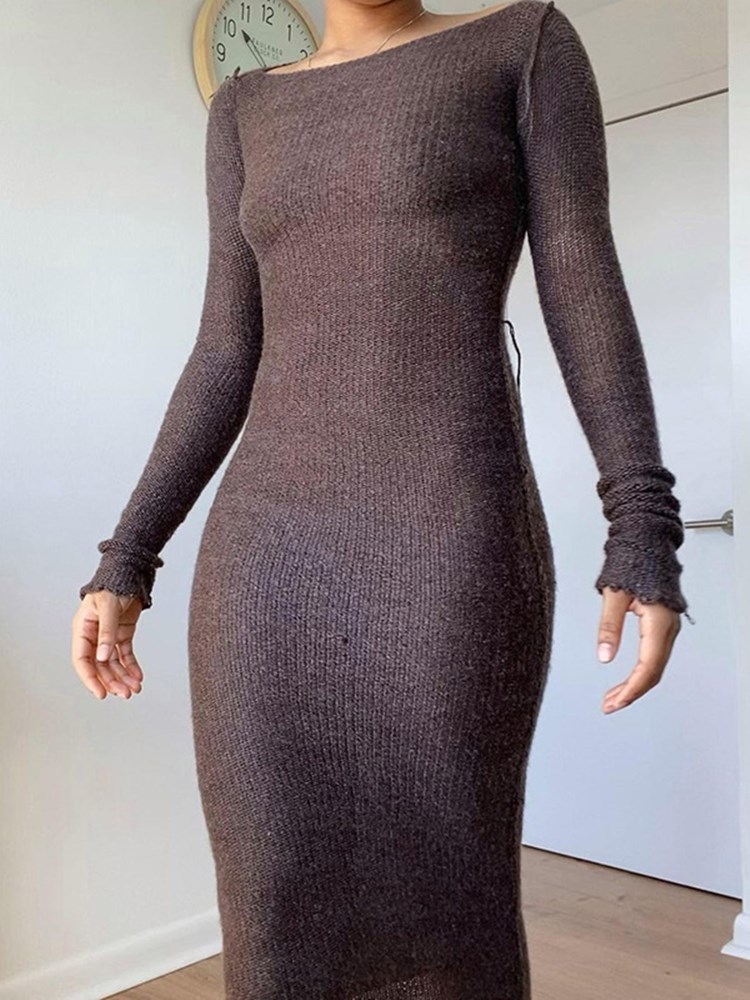 WJFZQM Knitted Bodycon Dress Fairy Grunge Casual Fashion Streetwear Women Autumn Y2K Solid O neck Long Sleeve Maxi Dresses 220521