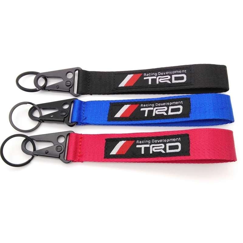 3 Colors JDM Racing Sport Emblem Car Seat Belt Material Nylon Cloth Keychain Embroidery Stitching Metal Eagle Beak Key Ring 220411