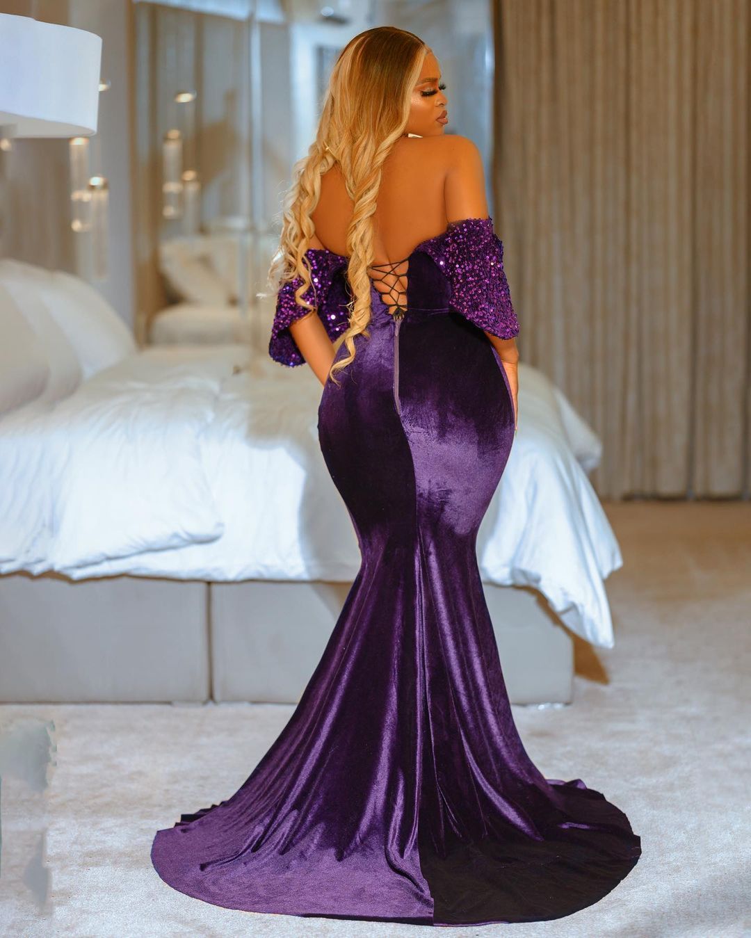 2022 Plus Size Arabic Aso Ebi Purple Mermaid Stylish Prom Dresses Sweetheart Velvet Evening Formal Party Second Reception Birthday Engagement Gowns Dr