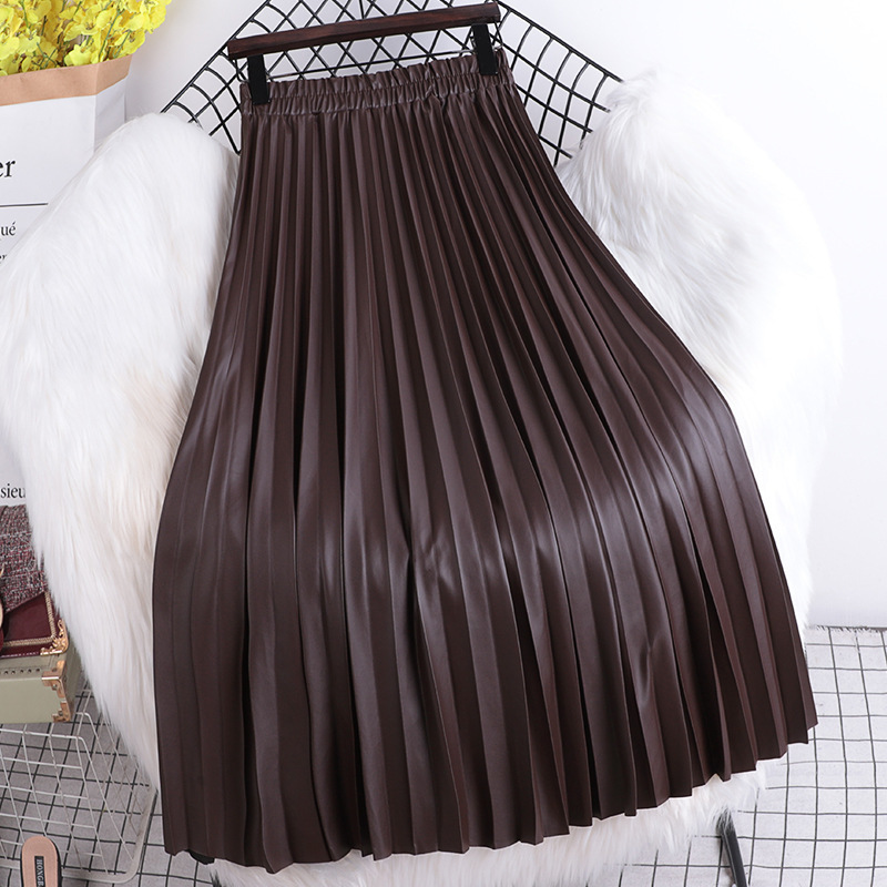SURMIITRO Fashion Autumn Winter PU Leather Long Pleated Skirt Women Korean Style High Waist A Line Maxi Female 220317