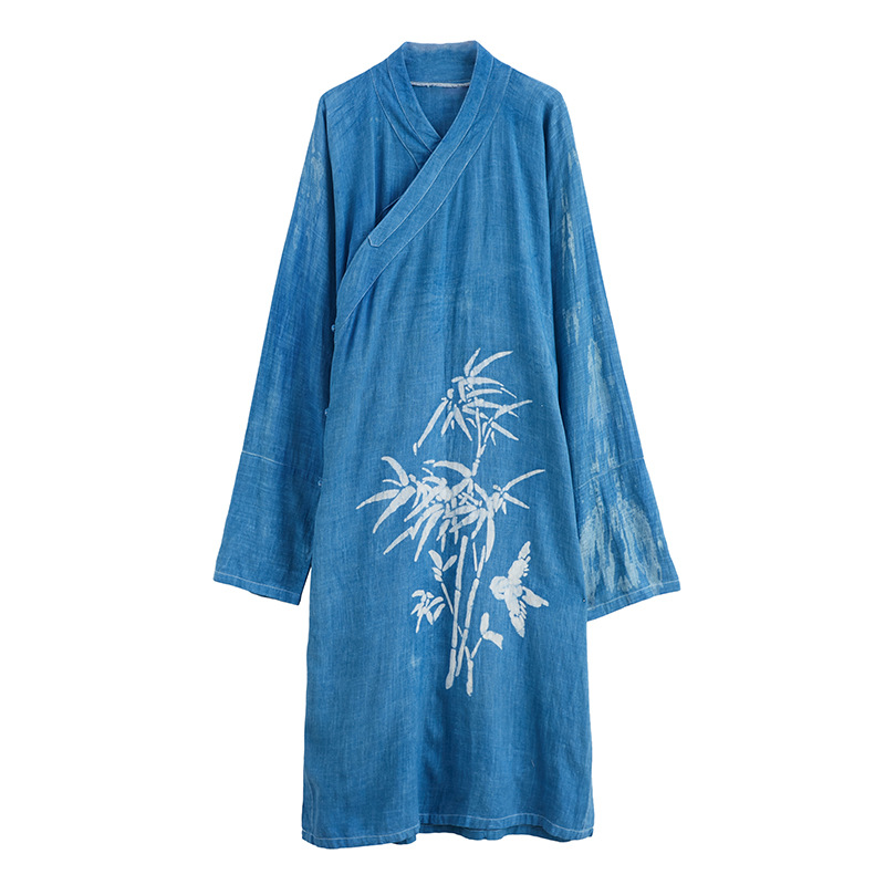 Ethnic Clothing for Men Chinese Hanfu Male cheongsam Traditional Tang suit Oriental Costume Breathable print blue Asian outfit