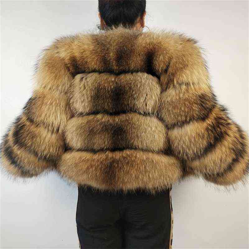 Real Raccoon Coat Women Winter Warm Thick Long Sleeve Big Size Natural Fur Jacket B4