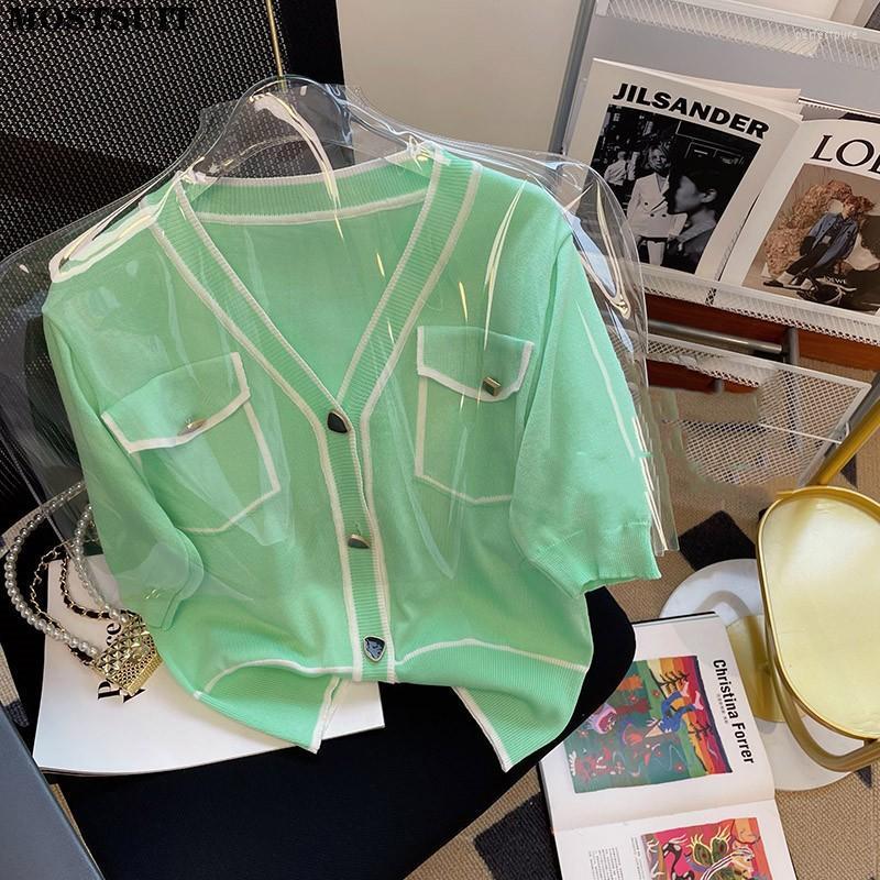 Women's Knits & Tees 2022 Summer Ice Silk Knitted Cardigan Women Puff Sleeve V-neck Sweaters Tops Elegant Fashion Ladies Knitwear Jumpers Pe, Green
Women's Knits & Tees 2022 Summer Ice Silk Knitted Cardigan Women Puff Sleeve V-neck Sweaters Tops Elegant Fashion Ladies Knitwear Jumpers Pe, Green