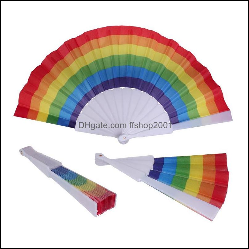 Party Favor Event Supplies Festive Home Garden Folding Rainbow Fan Printing Crafts Festival Decoration Plastic Hand Held Dance Fan4754775