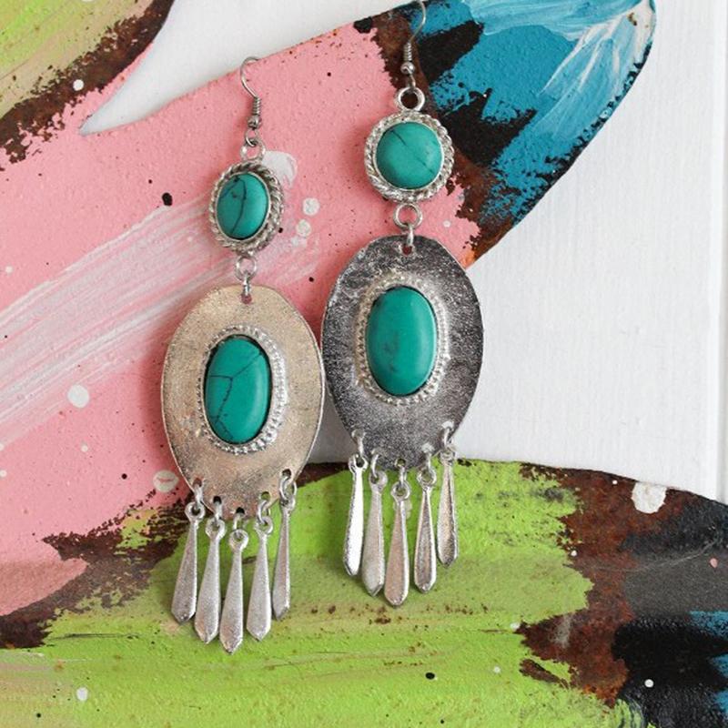 Dangle & Chandelier Bohemian Turquoise Stone Tassel Metal Earrings Tibetan Ethnic Jewelry Large Oval Long For Women GiftDangle
Dangle & Chandelier Bohemian Turquoise Stone Tassel Metal Earrings Tibetan Ethnic Jewelry Large Oval Long For Women GiftDangle