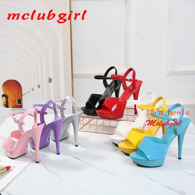 Mclubgirl Women Sexy Show Sandals 13 15 17 CM High Heels Sexy Platform Color Sandals Girls Shoe for Party Club Drop Sale LFD 220411