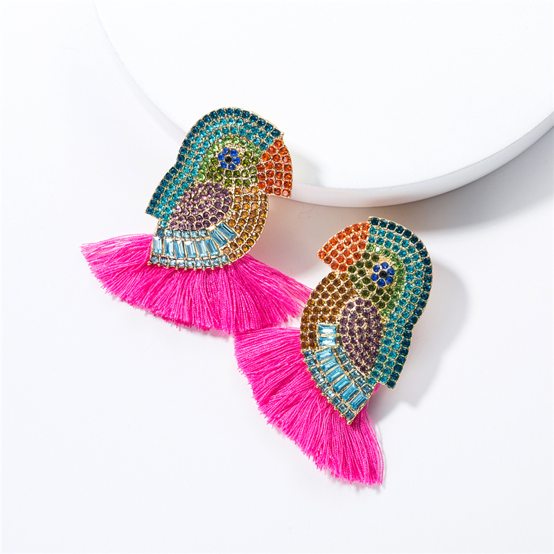 Parrot Tassel Earrings Studs Casual Party Simple Acrylic Dangle Fashion Metal Rhinestone Birds Drop Earring Women's Charm Statement Brincos Jewel