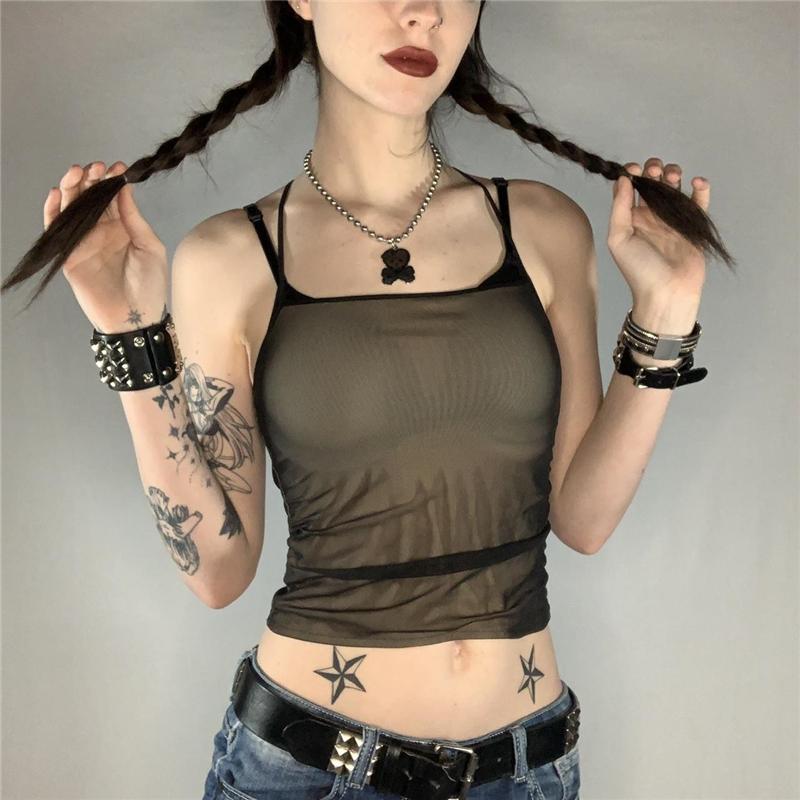 Women' Tanks & Camis Xingqing Y2k Gothic Top 2022 Summer Women Sleeveless Camisole Dark Academia Clothes Punk Style See Through Mesh Cami, As photo shows
Women' Tanks & Camis Xingqing Y2k Gothic Top 2022 Summer Women Sleeveless Camisole Dark Academia Clothes Punk Style See Through Mesh Cami, As photo shows