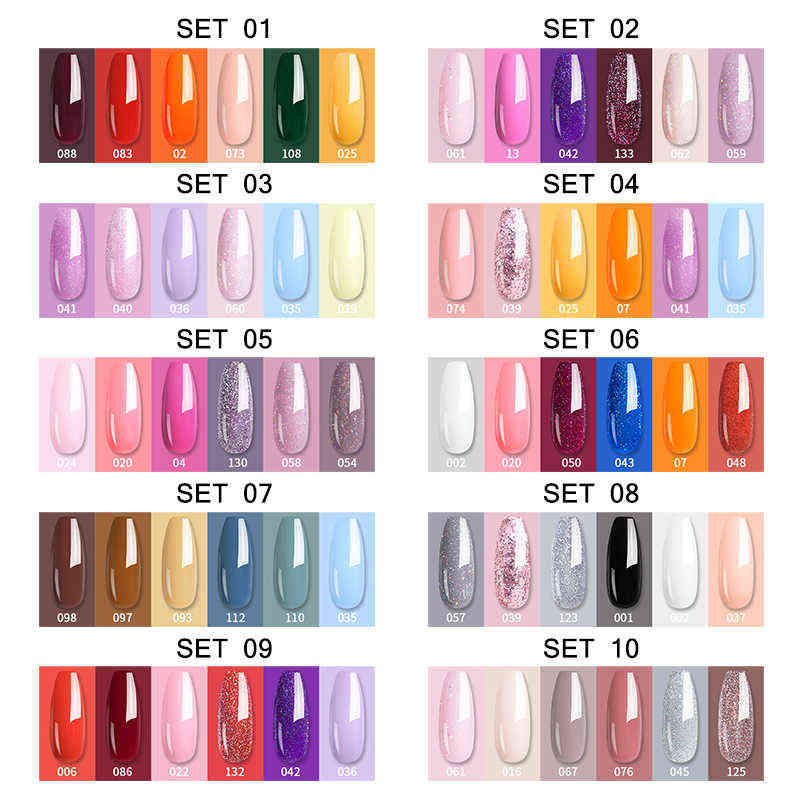 Nail Gel Toy Polish Set 4pcs 6pcs Kit Glitter Vernis Semi Permanent Base Top Uv Led Art 0328