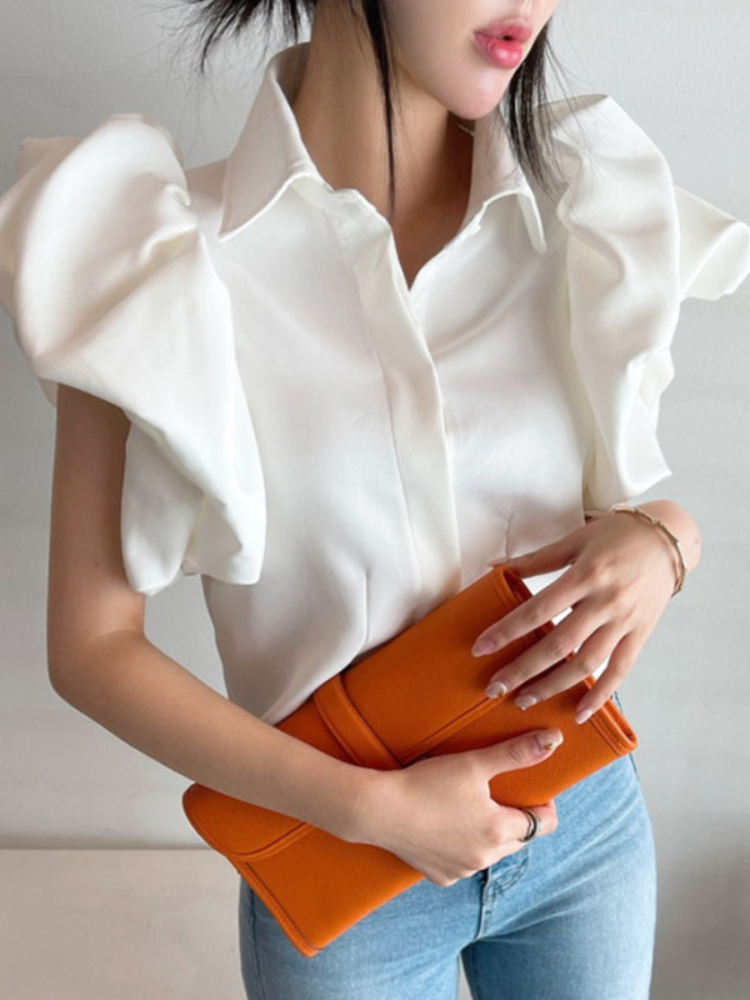 Woherb Vintage Puff Sleeve Elegant Shirt White Black All Match Blouse Turn Down Collar Office Ladies Blusa Female Casual Tops 220407