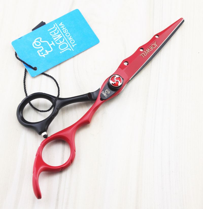 6.0 inch cutting/ thinning hair scissors black and red Baking paint Flame screw professional barber tool free shipping